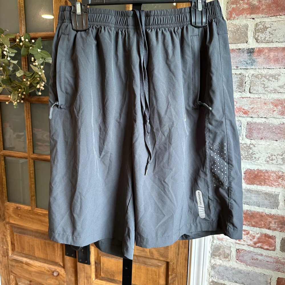 Northyard Athletic Shorts Mens L Dark Gray Zipper Pockets Reflective Running Gym